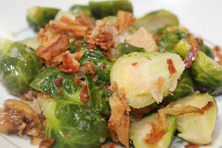 Brussells Sprouts braised with Bacon and Chestnuts