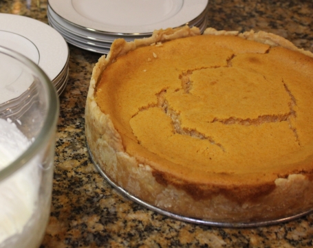 Avoid cracks like these in your Pumpkin Cheesecake by taking out of the oven when center jiggles