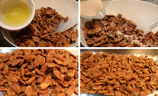 Making Candied Pecans - Adding Egg White, Adding Cinnamon Sugar, Before the Oven & After