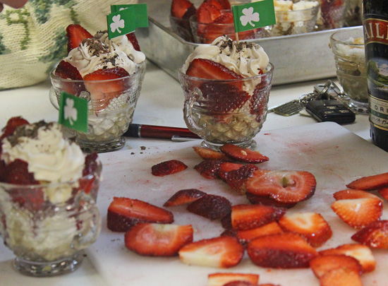 Our Bailey's Irish Cream Trifles were made with fresh Angel Food Cake and Oxnard strawberries.