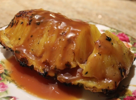 Grilled Pineapple wedges with Caramel Sauce