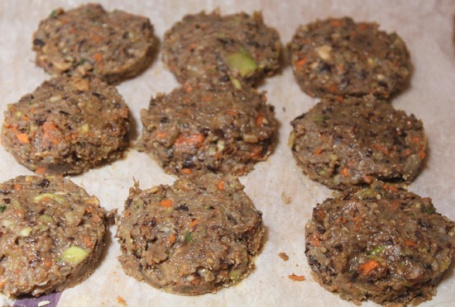 Extra Veggie Burger mixture formed into patties and ready for the freezer 