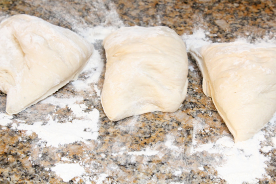 Divide dough into 3 equal pieces.